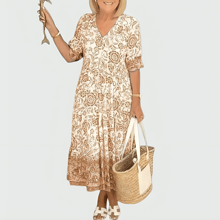 Constance | Robe Midi à Imprimé Floral avec Ourlet à Volants