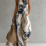Halter Neck Tinten-Waschdruck Weit Bein Jumpsuit Mit Taschen