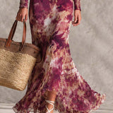 Rosen-Pink Floral Off-Shoulder Chiffon Maxikleid