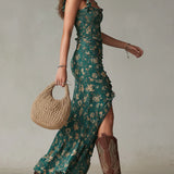 Marlene™ | Elegantes Boho-Maxikleid mit Blumen-Print und Rüschen in Grün