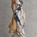 Halter Neck Tinten-Waschdruck Weit Bein Jumpsuit Mit Taschen
