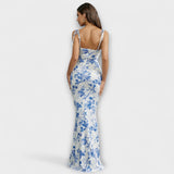 Thalia - Robe de bal à imprimé floral avec bretelles nouées
