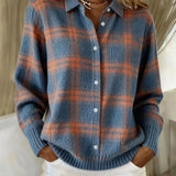 Roswitha | Karierte Strickjacke mit Knopfleiste