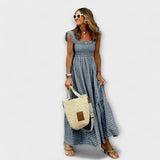 Robe maxi à carreaux avec manches à volants