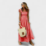 Robe maxi à carreaux avec manches à volants