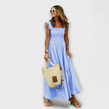 Robe maxi à carreaux avec manches à volants