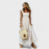 Robe maxi à carreaux avec manches à volants
