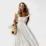 Robe maxi à carreaux avec manches à volants