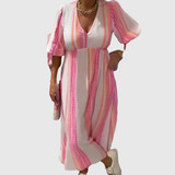 Christiane | Maxikleid mit Federmotiv-Print und V-Ausschnitt