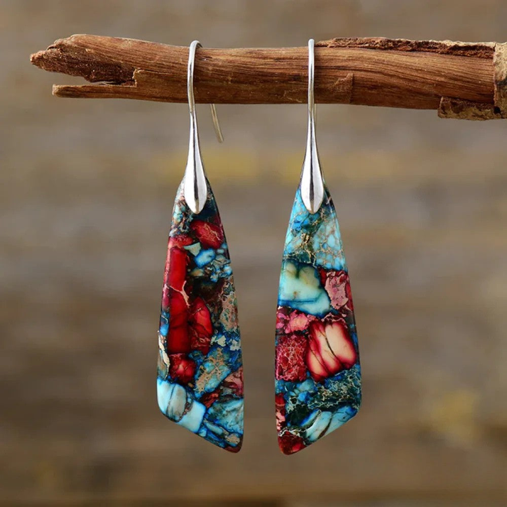 Boucles d'oreilles en pierre colorée rétro