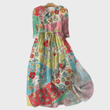 Robe longue en patchwork de fleurs colorées