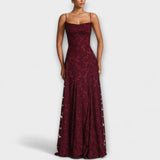 Kairi - Robe Maxi en Dentelle Florale Chic avec Bretelles Spaghetti