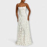Kairi - Robe Maxi en Dentelle Florale Chic avec Bretelles Spaghetti
