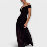Maelie - Robe maxi bodycon sans manches chic avec des embellissements floraux