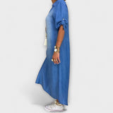 Lea - Robe longue en denim avec fente latérale