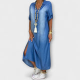 Lea - Robe longue en denim avec fente latérale