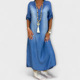 Lea - Robe longue en denim avec fente latérale