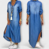 Lea - Robe longue en denim avec fente latérale