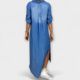 Lea - Robe longue en denim avec fente latérale