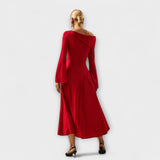 Willa - Robe midi décolletée avec manches ballons froncées