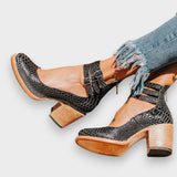 Ortrud | Vintage-Stiefeletten mit Riemen und Blockabsatz