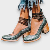 Ortrud | Vintage-Stiefeletten mit Riemen und Blockabsatz