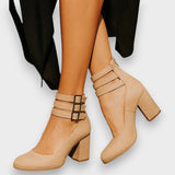 Ortrud | Vintage-Stiefeletten mit Riemen und Blockabsatz