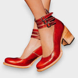 Ortrud | Vintage-Stiefeletten mit Riemen und Blockabsatz