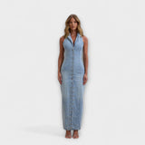 Lacey - Robe Maxi en Denim Lavage Moyen