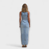 Lacey - Robe Maxi en Denim Lavage Moyen