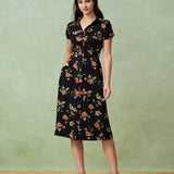 Glória - Robe Midi Noire Florale