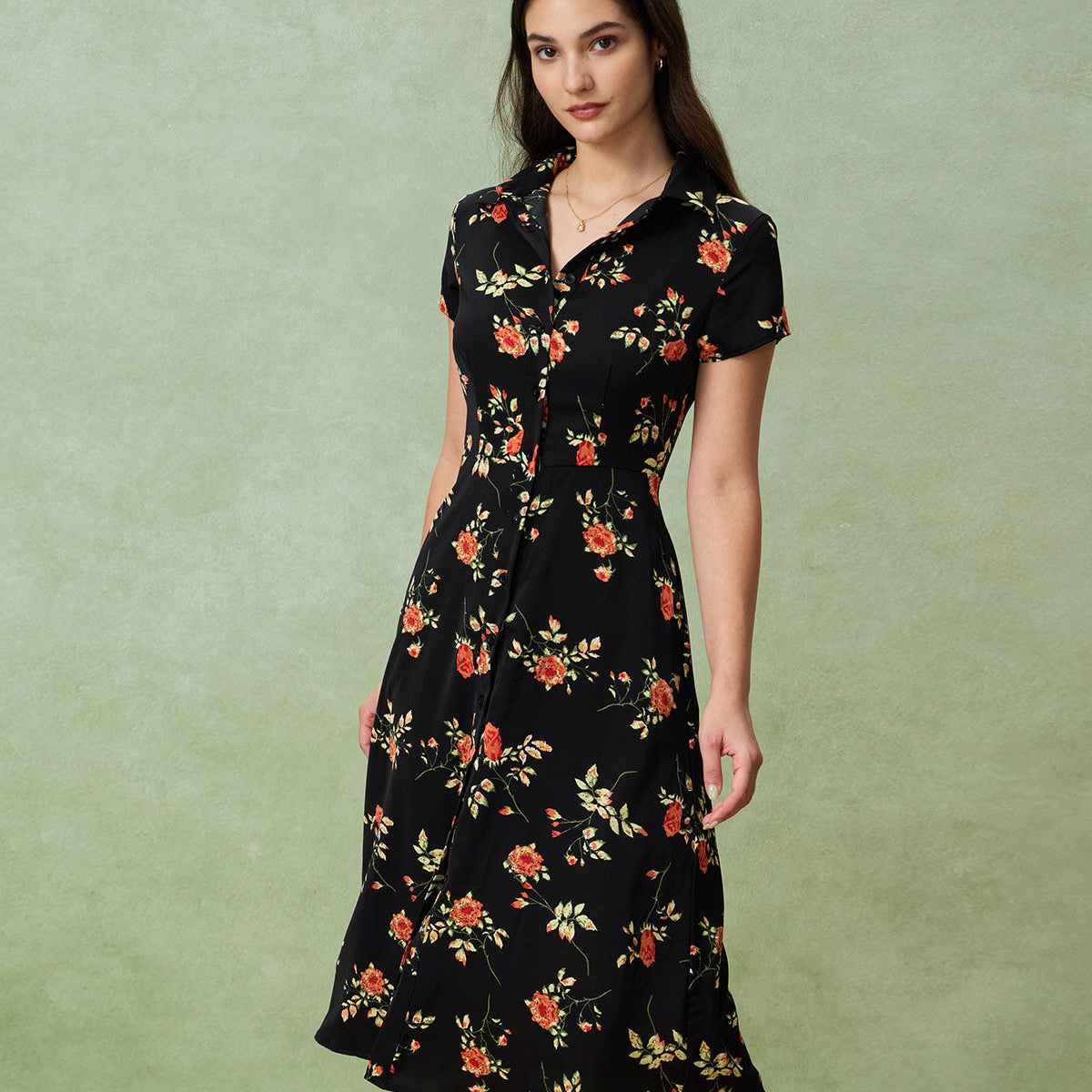 Glória - Robe Midi Noire Florale
