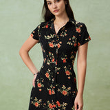 Glória - Robe Midi Noire Florale