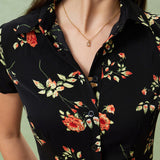 Glória - Robe Midi Noire Florale