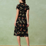 Glória - Robe Midi Noire Florale