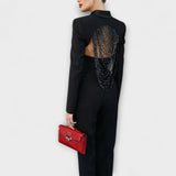 Noa - Ensemble Blazer Court à Dos Nu avec Perles Noires