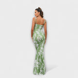 Thalia - Robe de bal à imprimé floral avec bretelles nouées