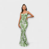 Thalia - Robe de bal à imprimé floral avec bretelles nouées