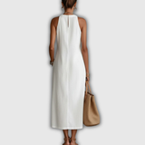 Jimena | Robe Midi en Coton-Lin avec Col Mandarin