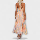 Robe Maxi Imprimé Aquarelle Dos Nu