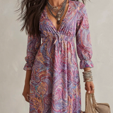 Paisley-Print V-Ausschnitt Gathered Chiffon Maxikleid