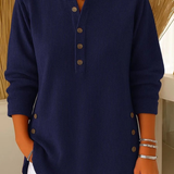 Elke | Geripptes Henley-Top mit Knöpfen