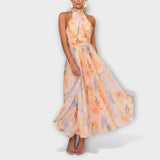 Robe Maxi Imprimé Aquarelle Dos Nu