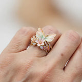 Bague papillon brillante en nature avec zircon