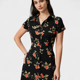 Glória - Robe Midi Noire Florale