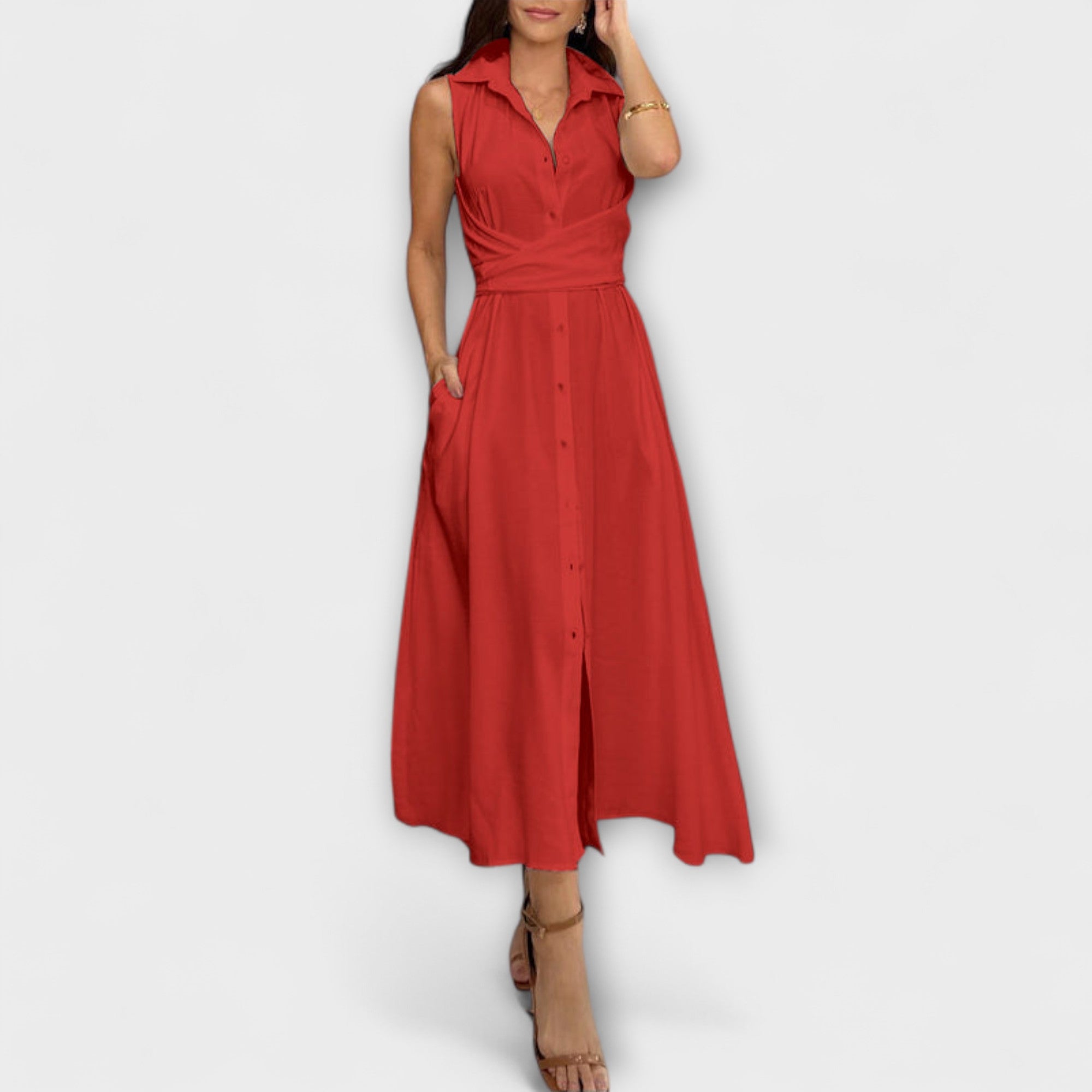 Mira - Auffälliges, einreihiges Midi-Kleid mit Bindedetail