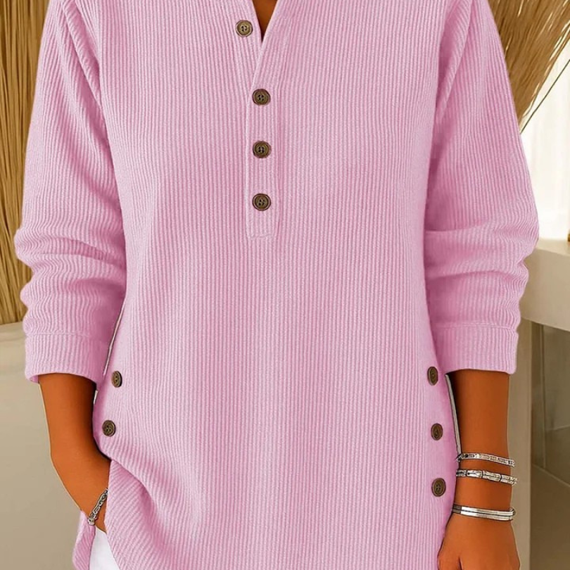 Elke | Geripptes Henley-Top mit Knöpfen
