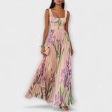Rosalind | Robe Maxi en Chiffon Floral Plissé avec Ceinture à la Taille