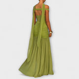 Nicole - Robe maxi à décolleté en V couleur olive