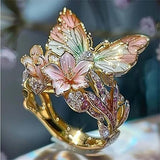Bague papillon brillante en nature avec zircon